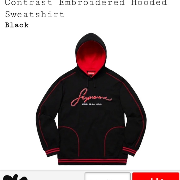 supreme contrast embroidered hooded sweatshirt